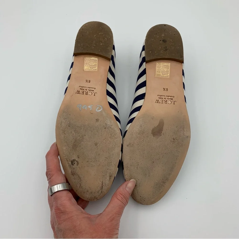 J Crew Cleo Loafers Flats Navy White Stripe Women Sz‎ 6.5 Preppy Nautical Shoes